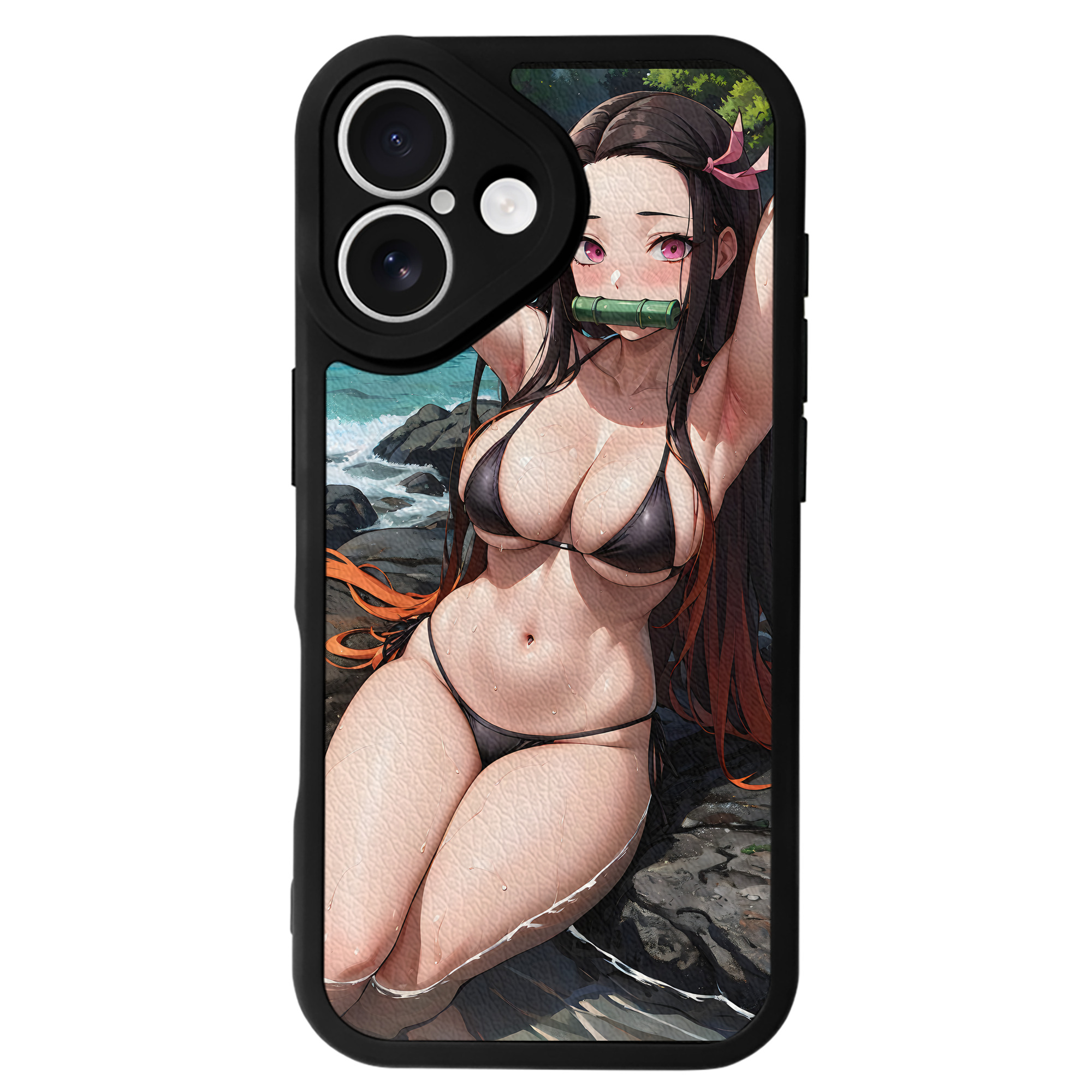 （画像用） 鬼滅の刃（きめつのやいば）竈門 禰󠄀豆子／かまど ねずこ Kamado Nezuko 【iPhone 16シリーズ対応】シリコンスマホケース（レザー調） 材質：シリコン